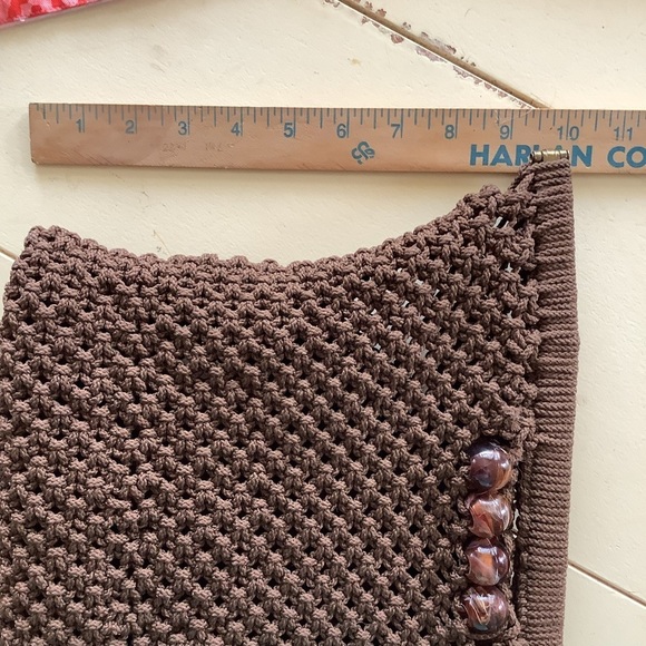 Brown Beaded Macrame Bag Purse Clutch - Picture 11 of 11